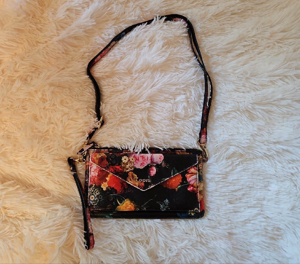 Lodis Black Floral Women's Wallet Crossbody